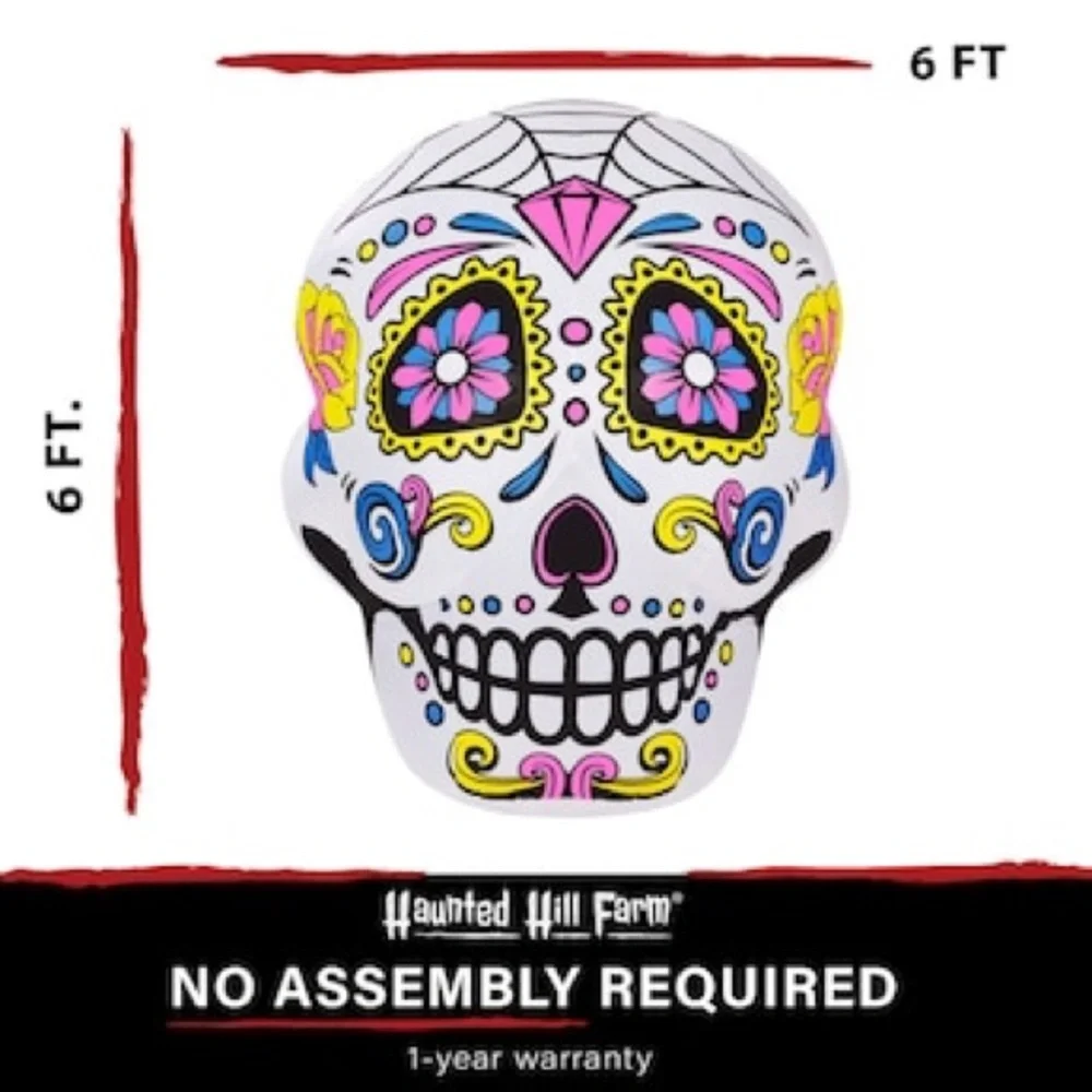 Colorful Sugar Skull Inflatable Haunted Hill Farm 6-ft Lighted Skull Inflatable